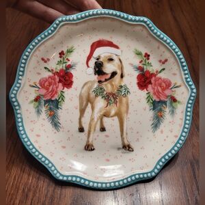 Pioneer Woman Labrador Dog Festive Decorative Christmas Appetizer Plate 6.5" New